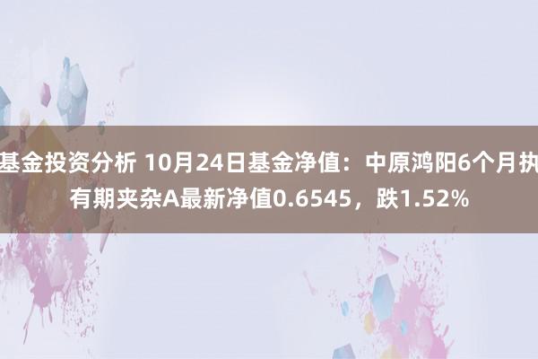 基金投资分析 10月24日基金净值：中原鸿阳6个月执有期夹杂A最新净值0.6545，跌1.52%