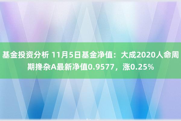 基金投资分析 11月5日基金净值：大成2020人命周期搀杂A最新净值0.9577，涨0.25%