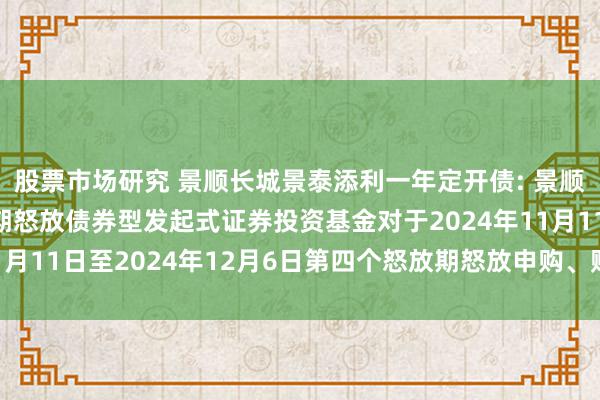 股票市场研究 景顺长城景泰添利一年定开债: 景顺长城景泰添利一年如期怒放债券型发起式证券投资基金对于2024年11月11日至2024年12月6日第四个怒放期怒放申购、赎回业务的公告