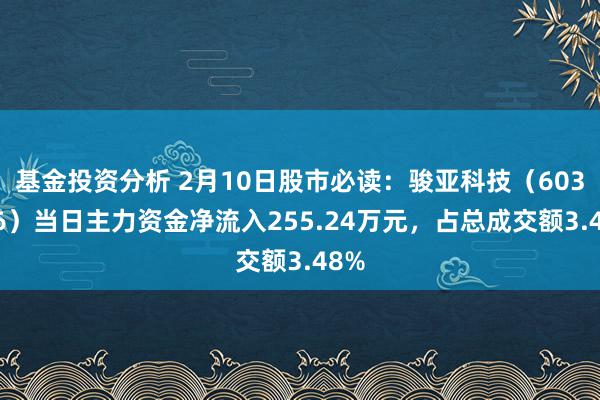 基金投资分析 2月10日股市必读：骏亚科技（603386）当日主力资金净流入255.24万元，占总成交额3.48%