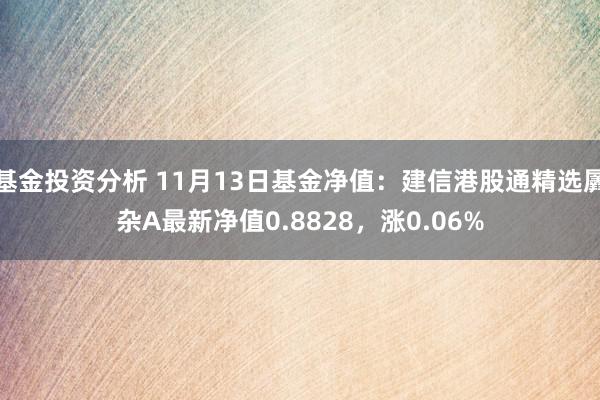 基金投资分析 11月13日基金净值：建信港股通精选羼杂A最新净值0.8828，涨0.06%