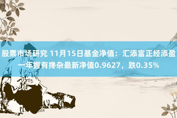 股票市场研究 11月15日基金净值：汇添富正经添盈一年握有搀杂最新净值0.9627，跌0.35%