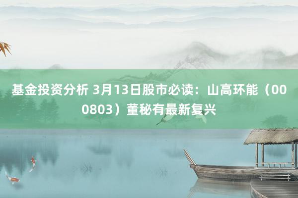 基金投资分析 3月13日股市必读：山高环能（000803）董秘有最新复兴