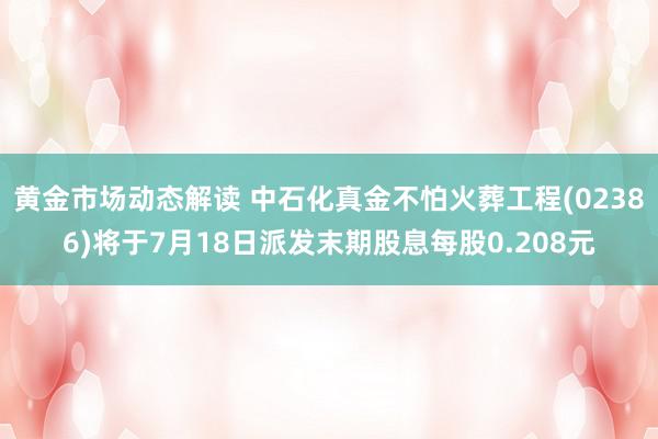 黄金市场动态解读 中石化真金不怕火葬工程(02386)将于7月18日派发末期股息每股0.208元