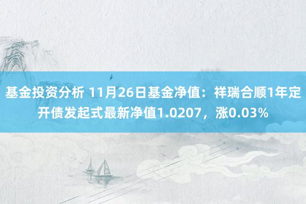 基金投资分析 11月26日基金净值：祥瑞合顺1年定开债发起式最新净值1.0207，涨0.03%