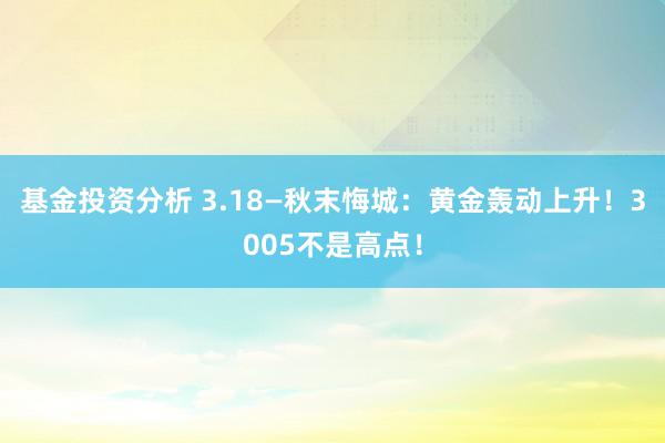 基金投资分析 3.18—秋末悔城：黄金轰动上升！3005不是高点！